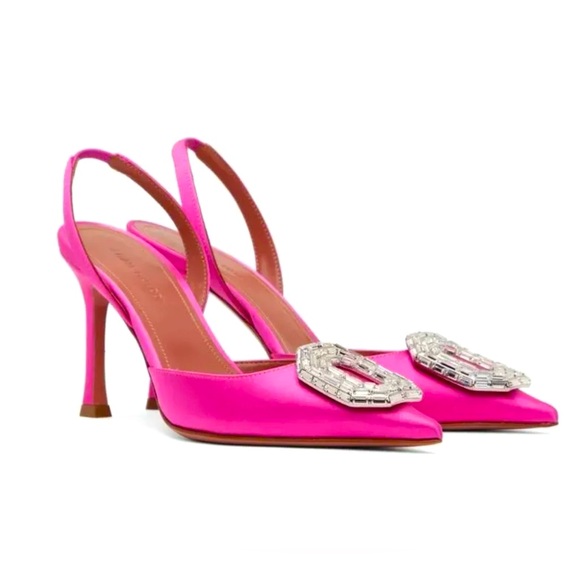 Amina Muaddi Camelia Satin Heels Pink - Picture 1 of 7